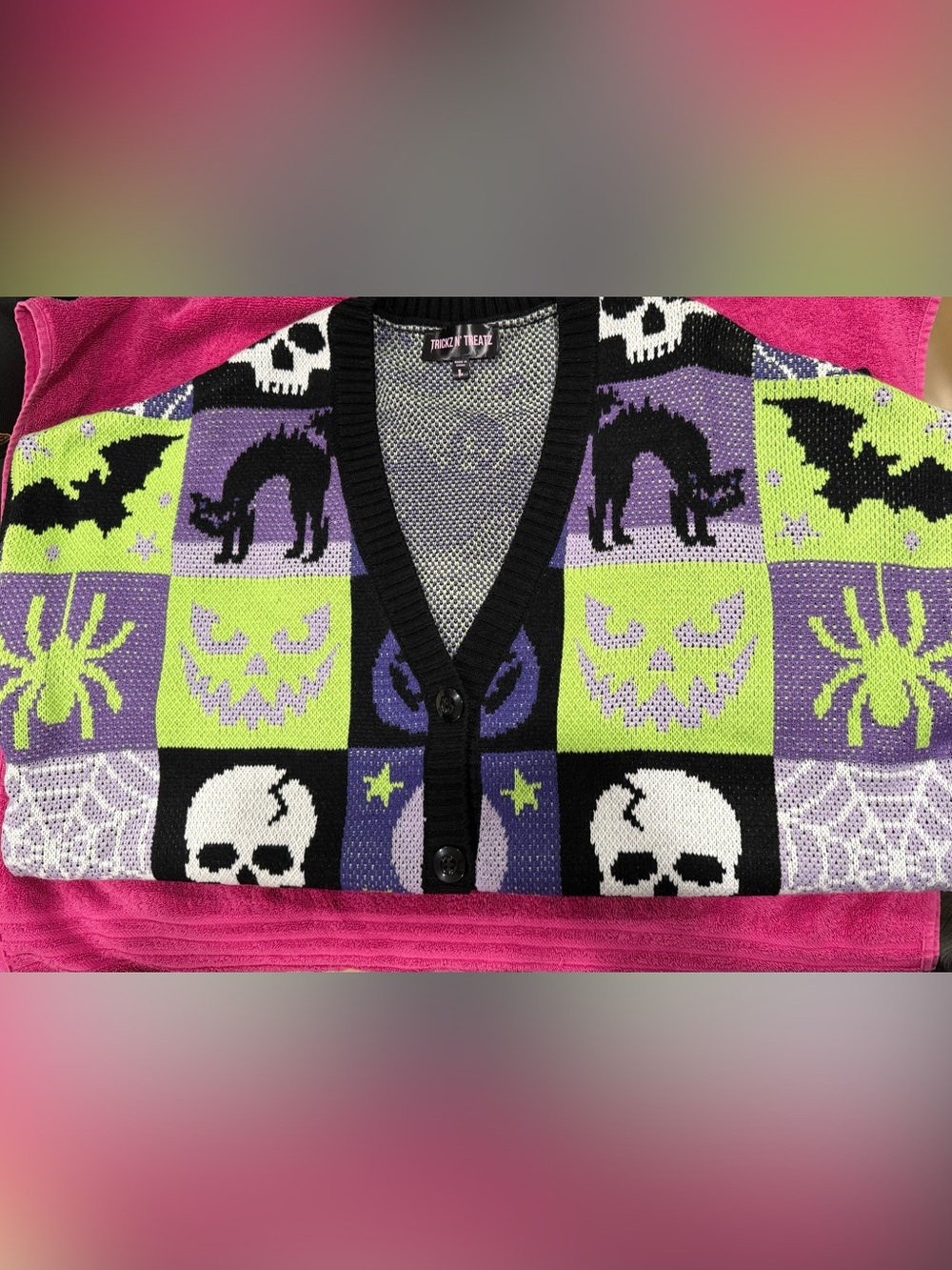 NWOT Women's Halloween Graphic Cardigan - Purple/Green/Black - Picture 2 of 8